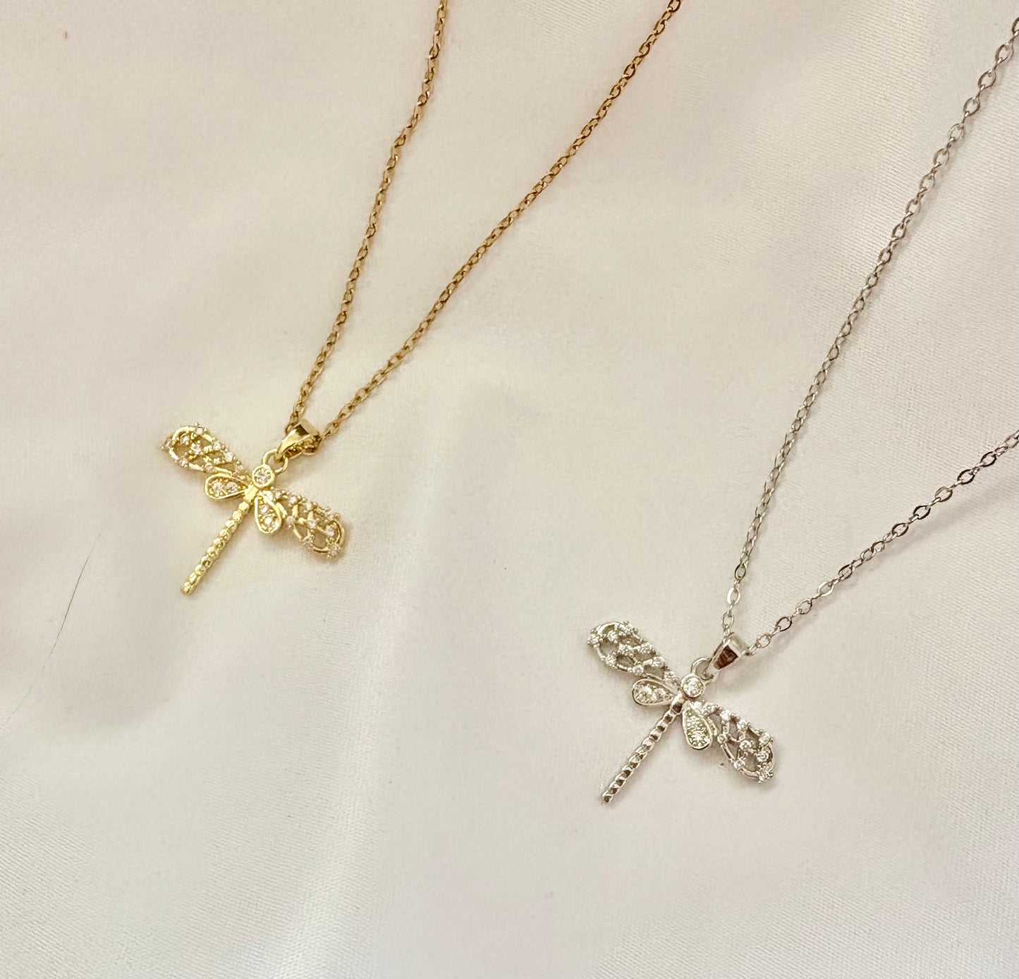 Two dragonfly pendants on gold and silver  Necklace