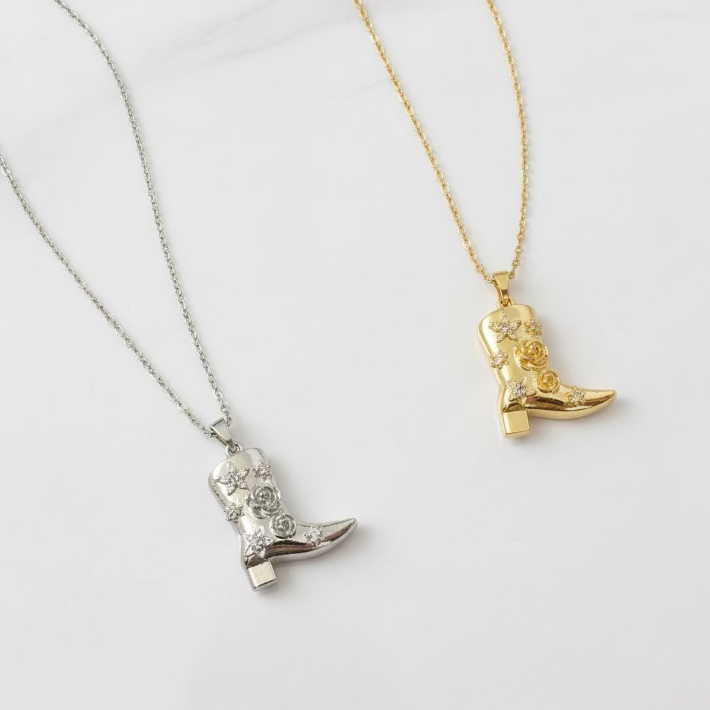 Gold and Silver Boot Pendant Necklace