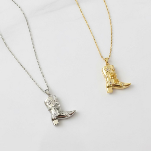 Gold and Silver Boot Pendant Necklace
