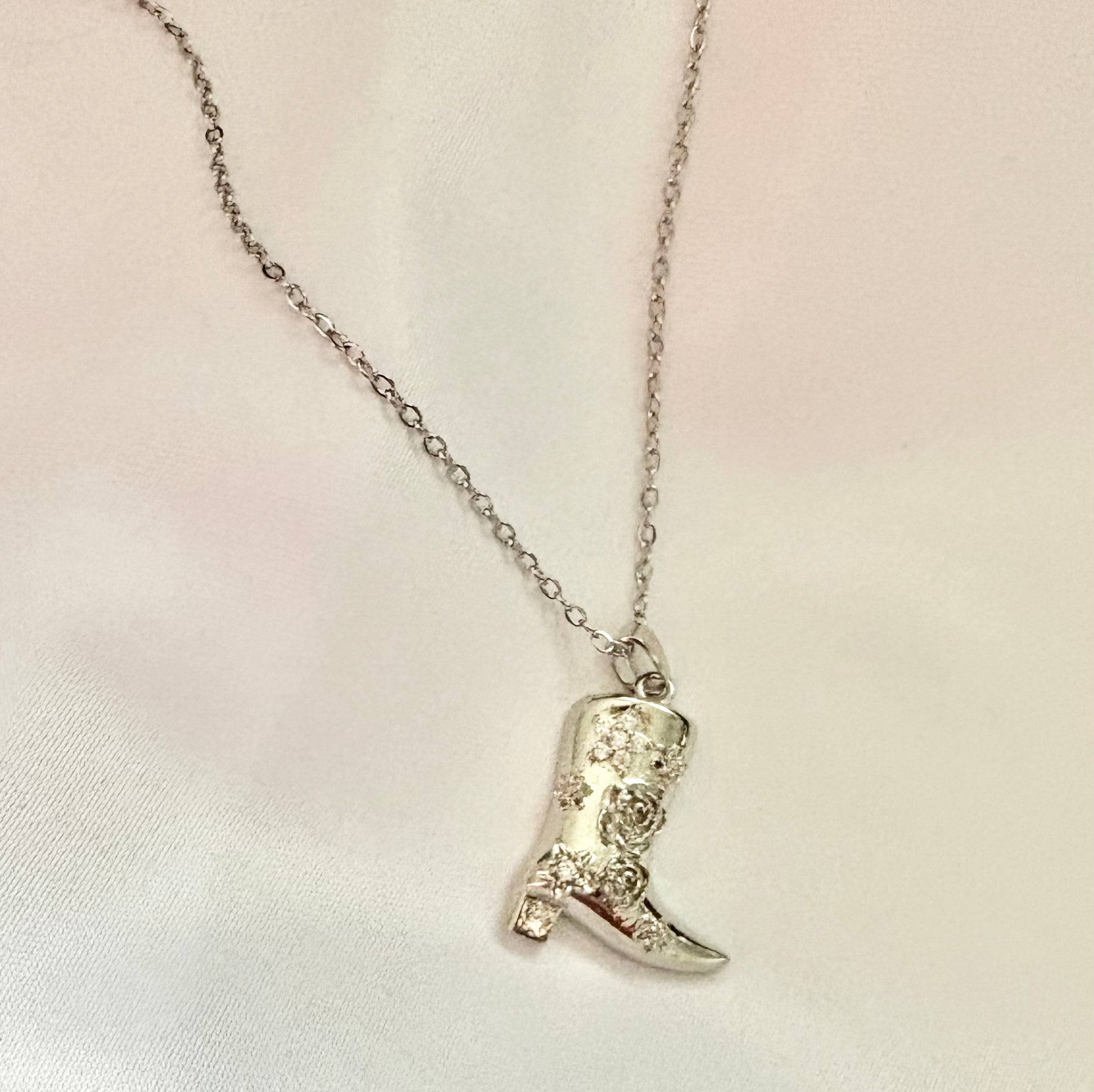 Silver cowboy boot necklace