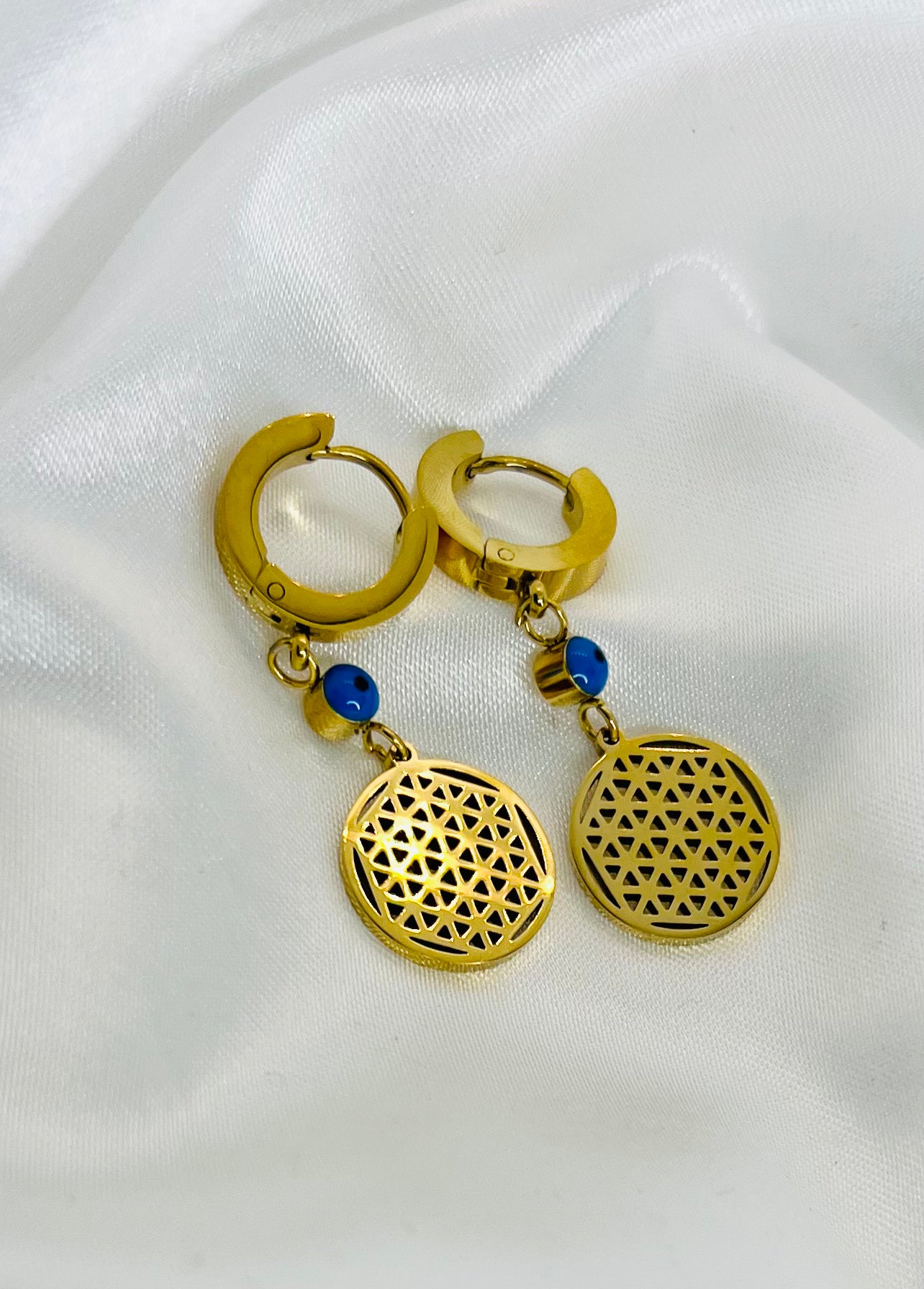 CIRCULAR NET AND EVIL EYE~ EARRINGS