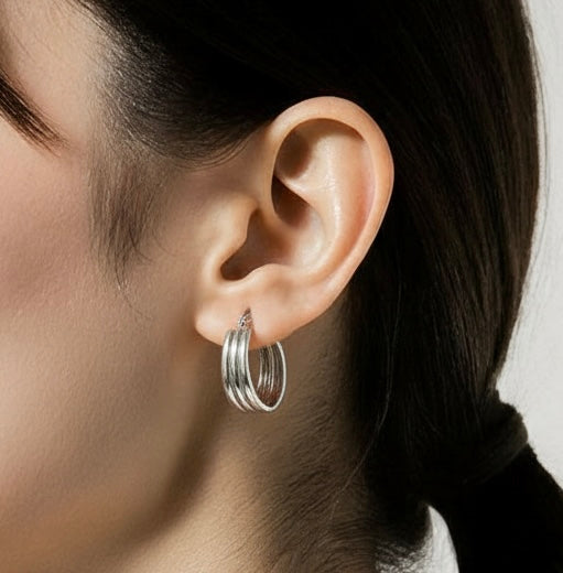 Silver Layered Hoop Earrings – Stainless Steel (2.5cm)