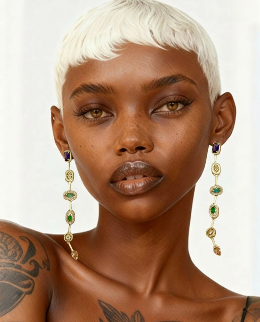 Multicolor Gemstone Drop Earrings | 18k gold plated Stainless steel