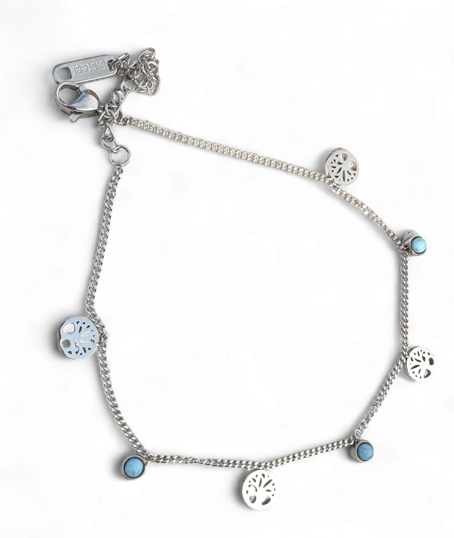 Tree of Life & Turquoise Charm Anklet - 18k gold Plated, Tarnish Free