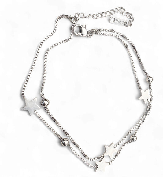 Star Charm Double Chain Anklet - 18k Gold Plated, Tarnish Free