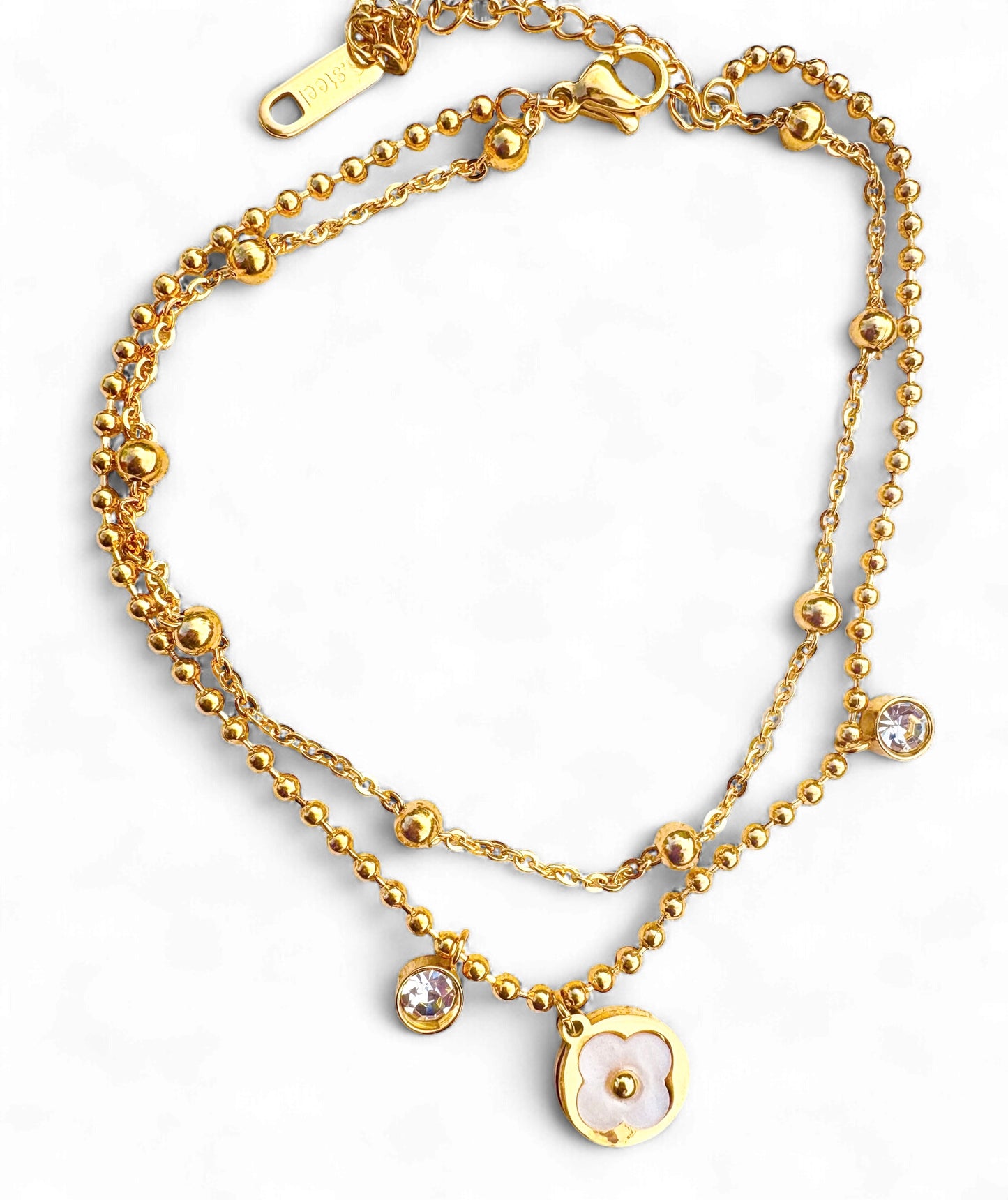 Double Layer Flower Charm Anklet - 18k gold plated, Tarnish Free