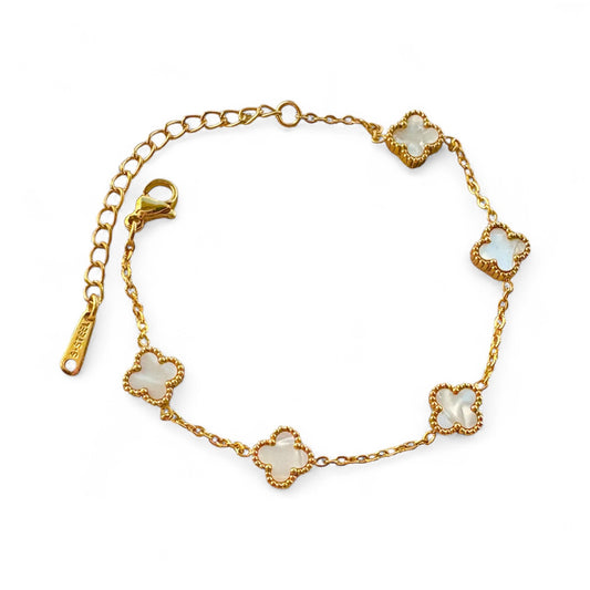 White Clover Gold Bracelet – 18K Gold Plated, Non-Tarnish