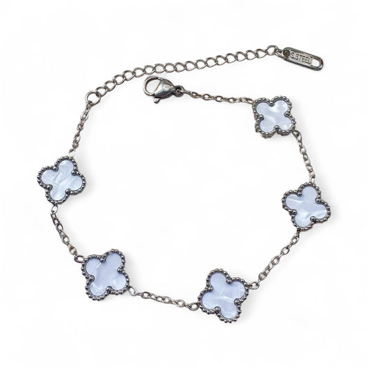 White Silver Clover Bracelet – 18K Gold Plated, Non-Tarnish