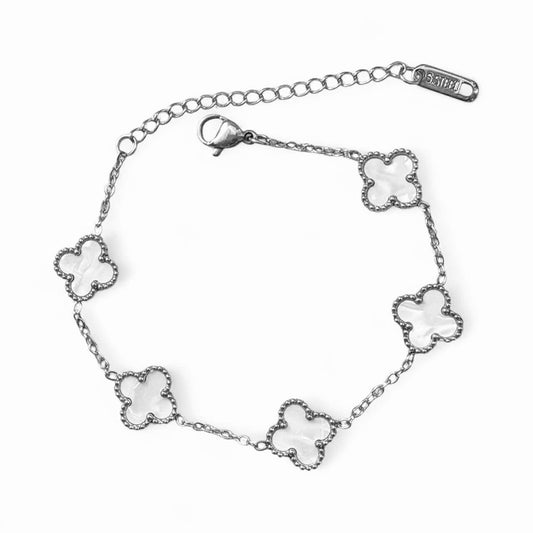 White Silver Clover Bracelet – 18K Gold Plated, Non-Tarnish
