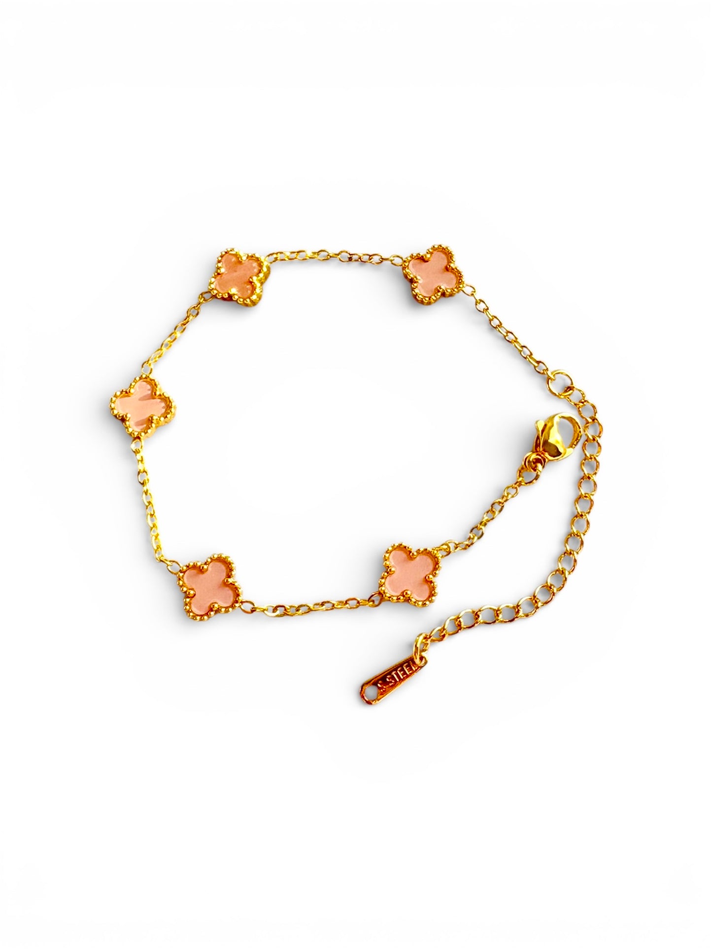 18K gold plated stainless steel clover charm bracelet