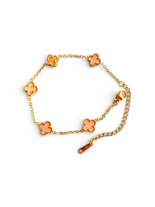 18K gold plated stainless steel clover charm bracelet