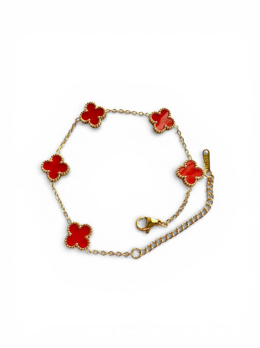 Red clover station bracelet in 18K gold plated stainless steel