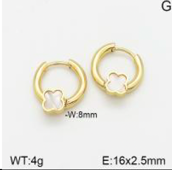 Gold hoop earrings with heart and clover designs on a white background
