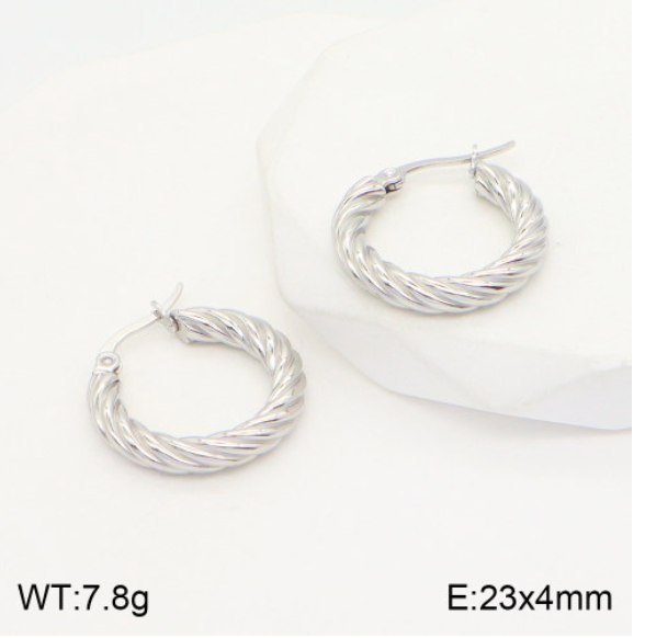 Silver Twisted Rope Hoop Earrings – 18K White Gold Plated