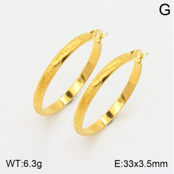 Gold hoop earrings on a white background with weight and dimensions displayed.