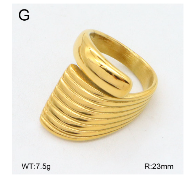 18K gold plated ribbed statement ring 23mm diameter 7.5g wide band sizes 7 and 9