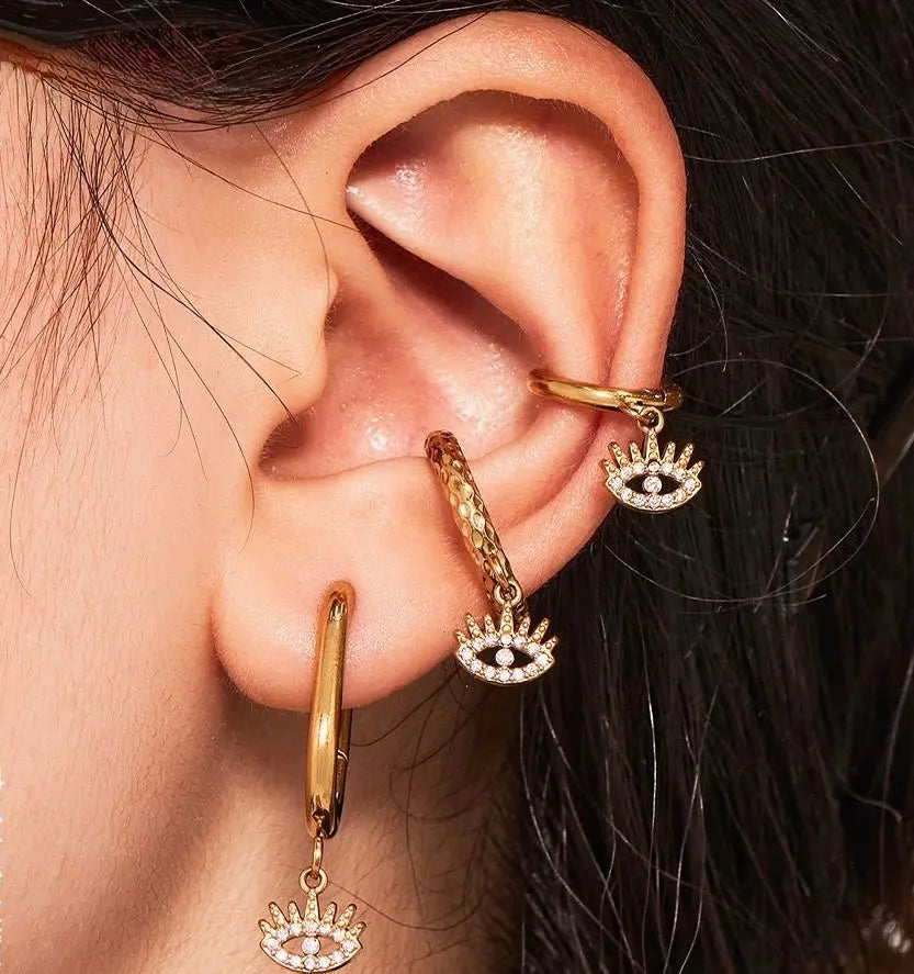 Textured Evil Eye Zircon Hoop Earrings Yahala Boutique