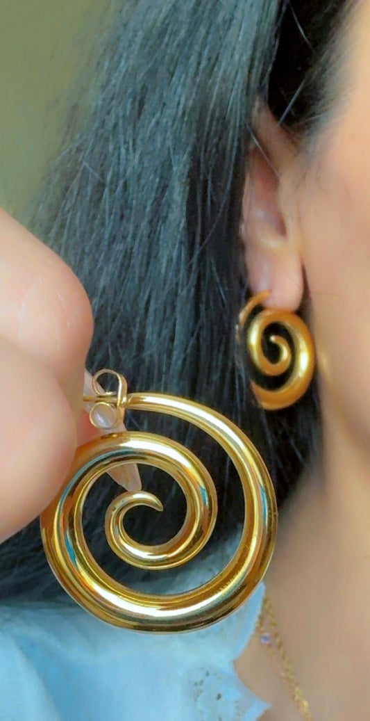 gold spiral hoop earrings non tarnish waterproof