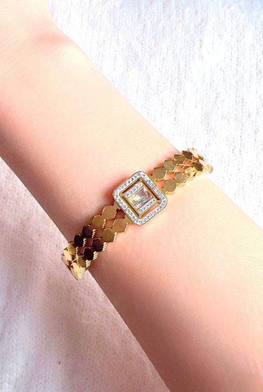Square Gemstone with Rhinestones Bangle