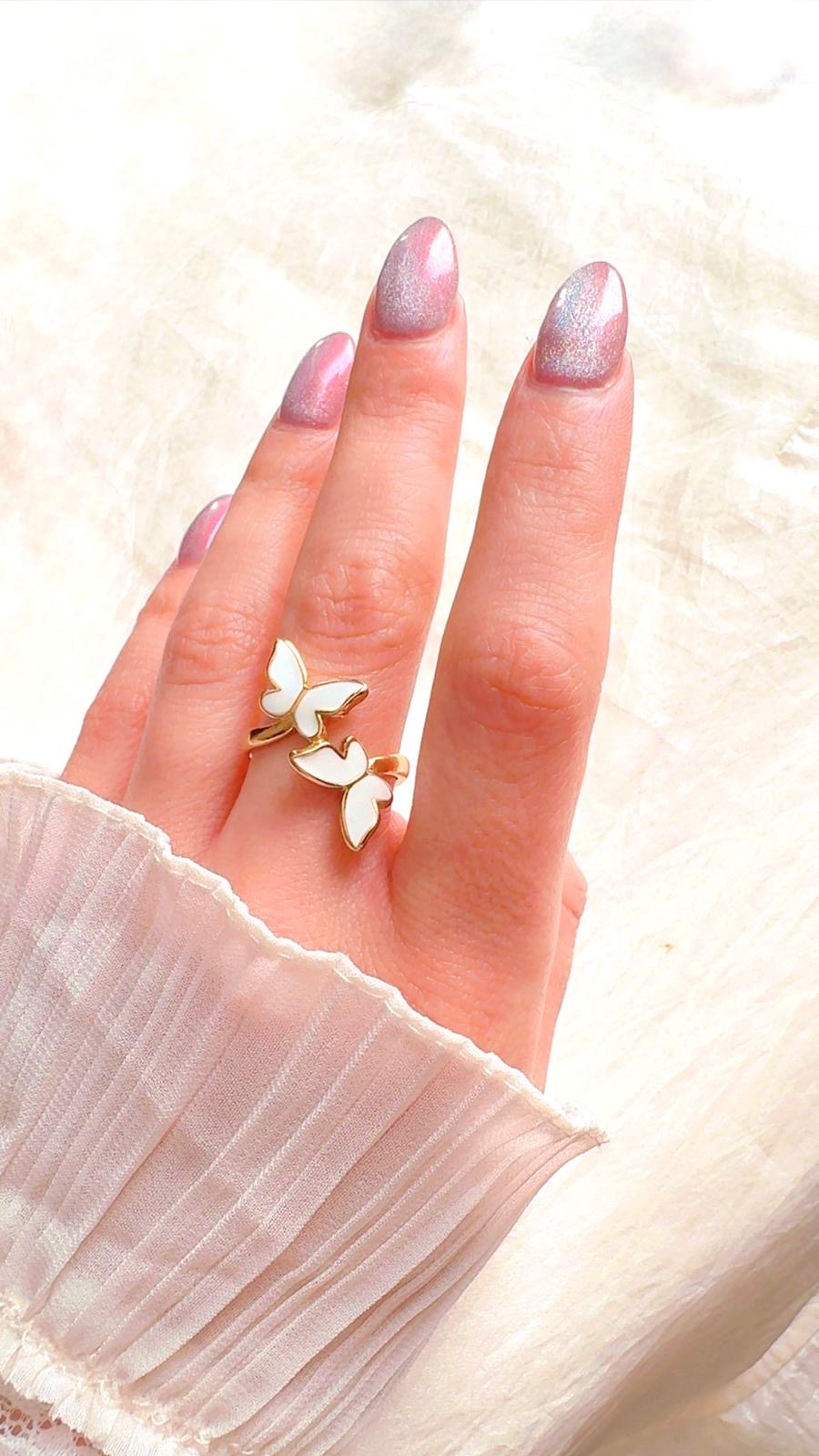 White Butterfly Wrap Adjustable Ring -Grace in Motion