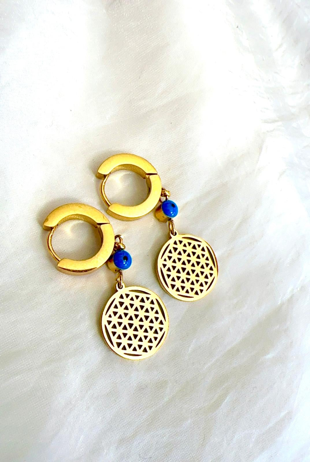 CIRCULAR NET AND EVIL EYE~ EARRINGS