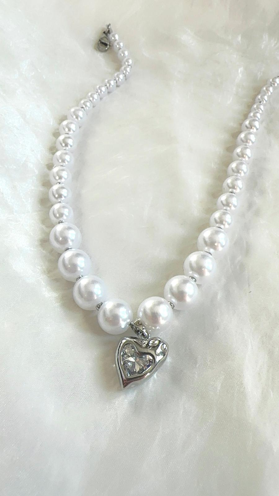 Heart ~ Pearls ~ Silver Necklace