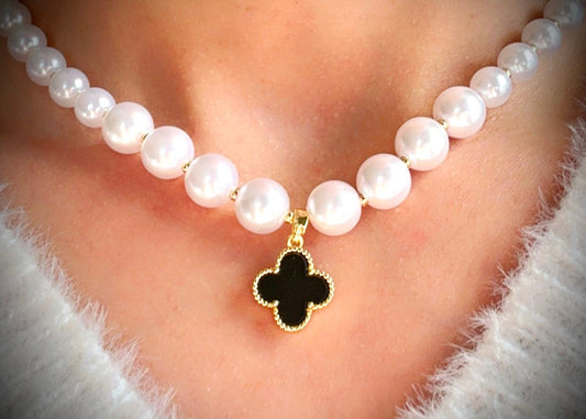 PEARLS~DOUBLE SIDED CLOVER~Necklace