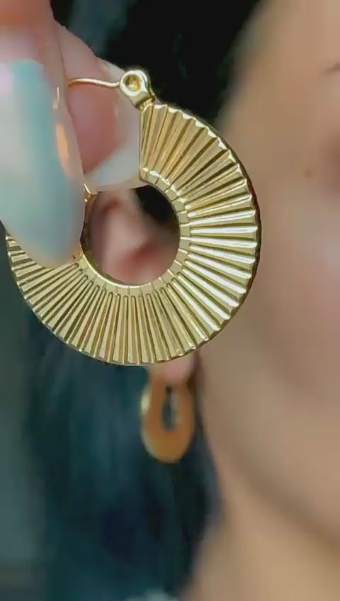 Gold textured hoop earrings in 18K gold-plated stainless steel, non-tarnish and waterproof design