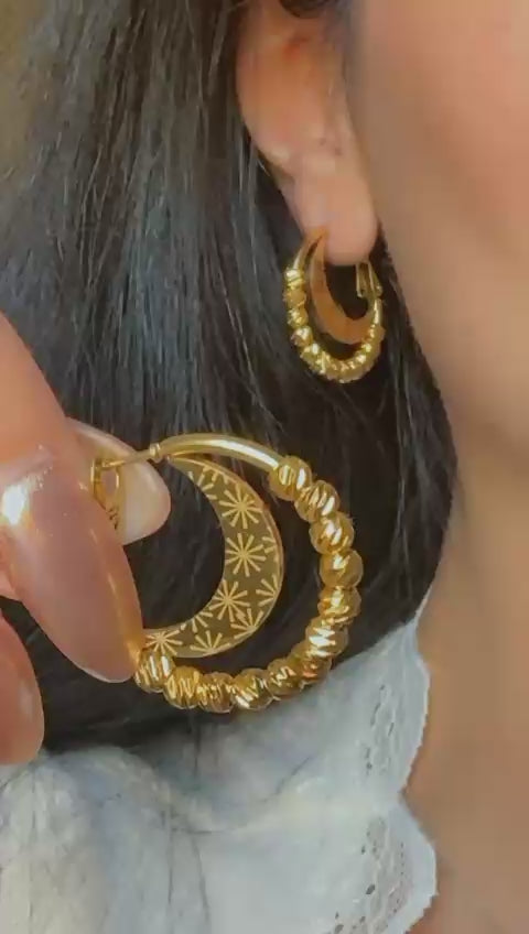 18k gold plated stainless steel moon hoop earrings – non tarnish and waterproof