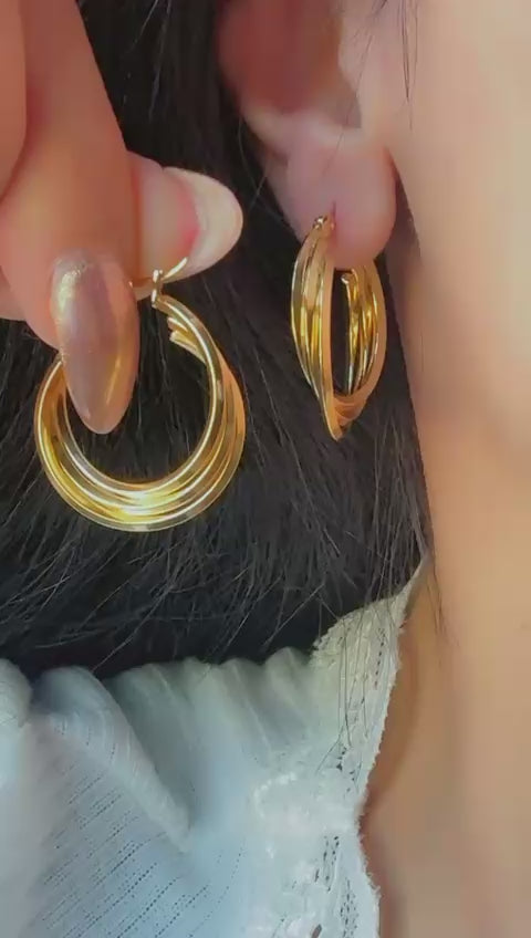 18k gold plated stainless steel triple hoop earrings – non tarnish and waterproof