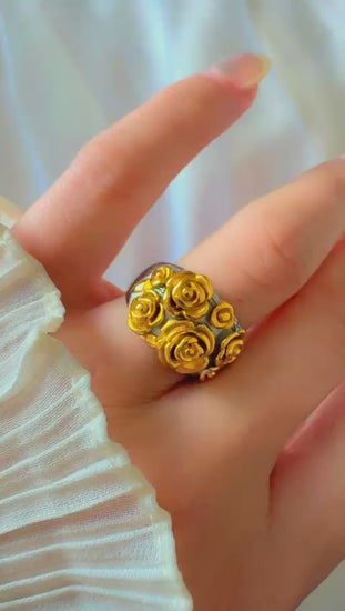 Bold statement ring with gold rose detailing for women