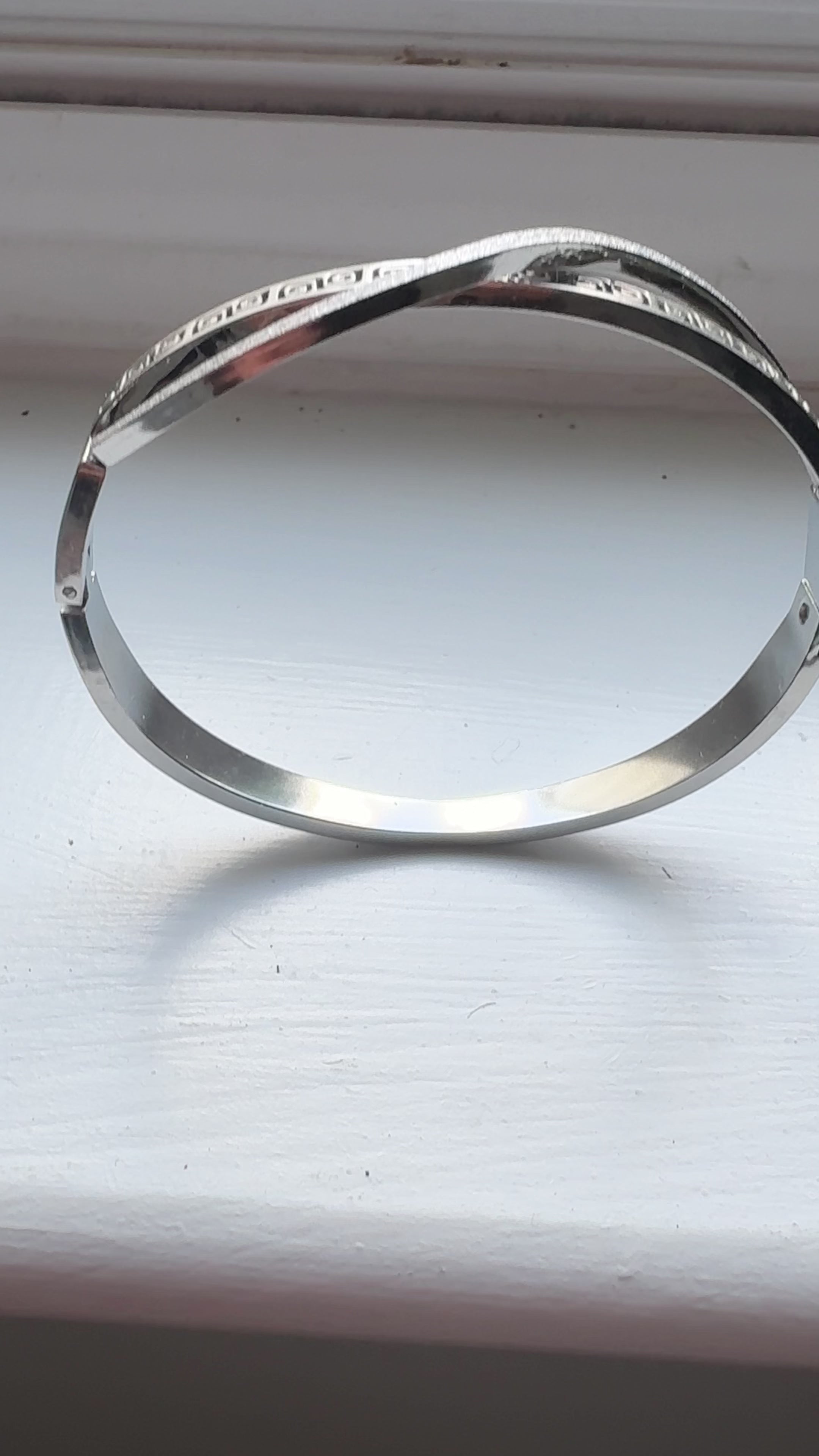 Silver Greek Key Engraved Bangle – 18K White Gold Plated | Yahala