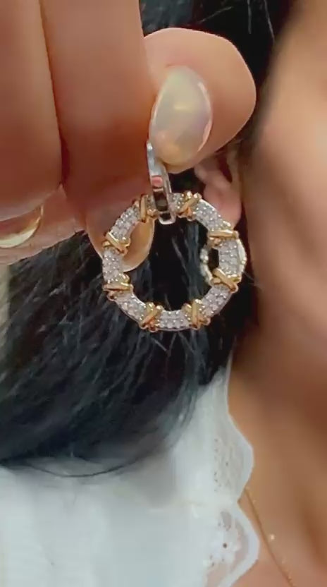 Elegant two-tone round earrings for women, hypoallergenic jewelry